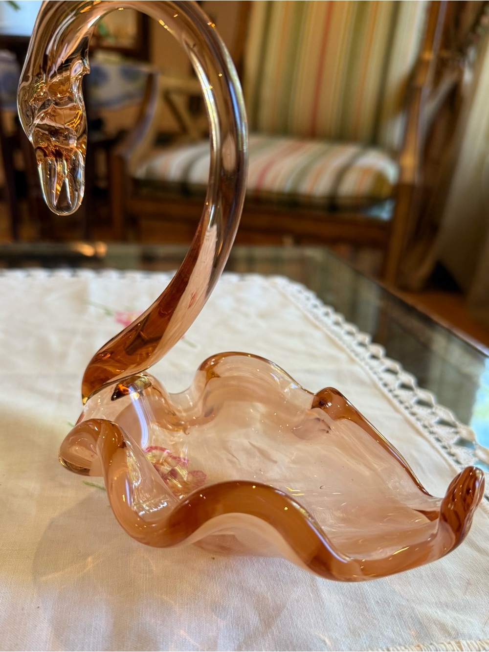 Vintage Handblown Peach Glass Swan Decorative Dish - Unbranded - Picture 7 of 8